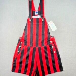 Vive La Fete Womens Overall Shortall Striped Team Red/Black‎ Size XS Romper